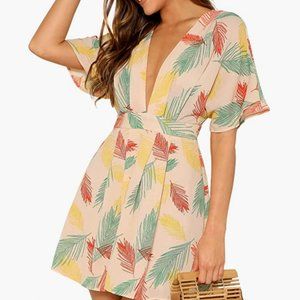 Ditsy Floral Plunge Neck Knot Front A Line Short Dress (Like New) - S